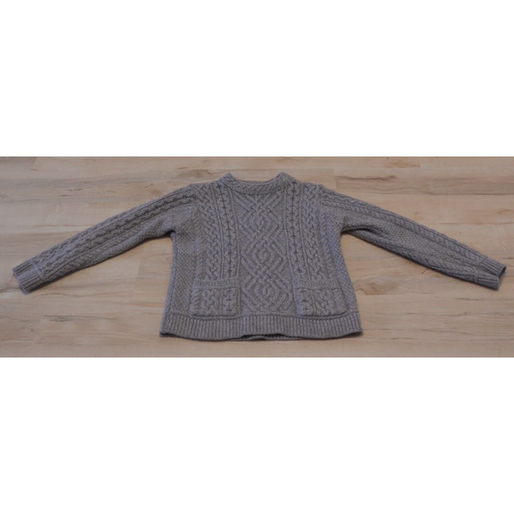 Aran Crafts Women M Sweater Cable Knit Merino Wool Pullover Gray Chunky Marled - Picture 1 of 12